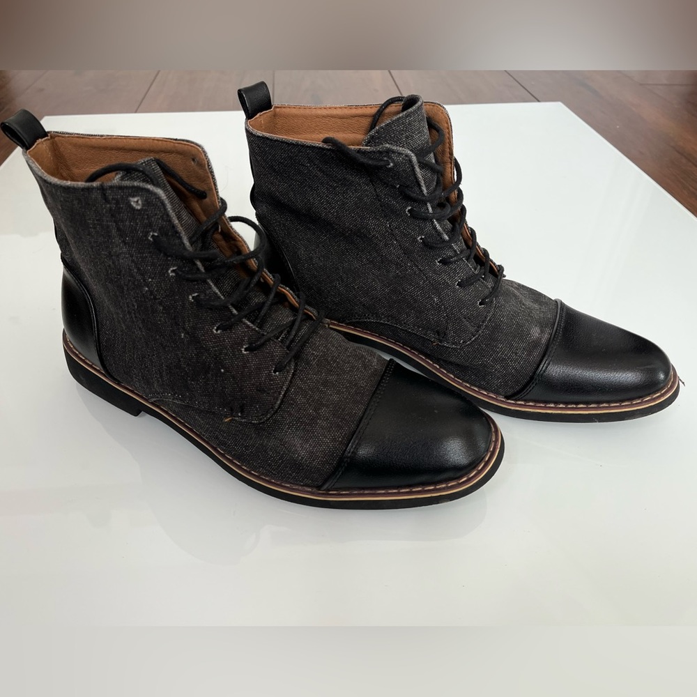 Mens two tone black canvas boots